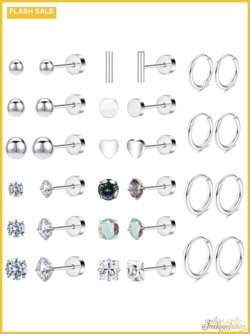 Hypoallergenic Titanium Earrings Set for Sensitive Ears - Flat Back Stud &